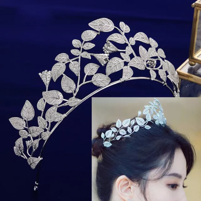 Gorgeous Leaves Zircon Crystal Brides Tiaras Crowns Wedding Hair Accessory