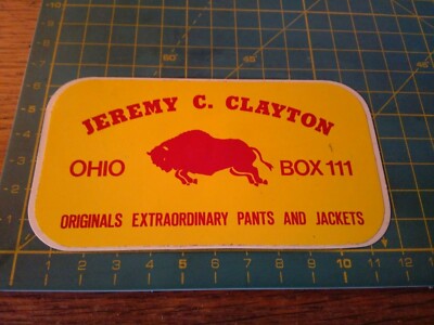 ADESIVO STICKER VINTAGE KLEBER JEREMY C CLAYTON OHIO BOX 111 PANTS AND JACKETS 
