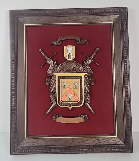 Family Crest Wall Plaque Shield Coat Vintage Halberts Library of Arms Velvet