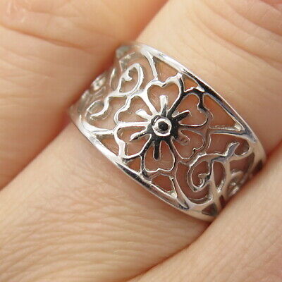 925 Sterling Silver Open-Work Swirl Ornate Floral Ring