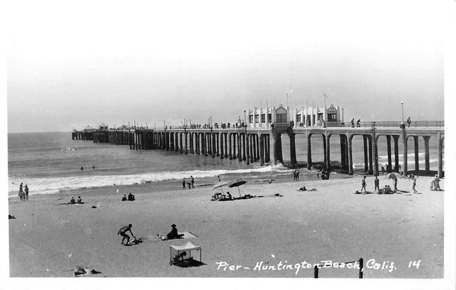 RPPC Pier, Life Guards HUNTINGTON BEACH, CA Orange County 1940s Vintage Postcard