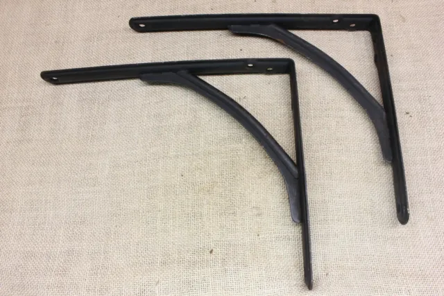 2 Old Shelf Brackets 8 X 10” Industrial Countertop Supports Rustic Steel Vintage