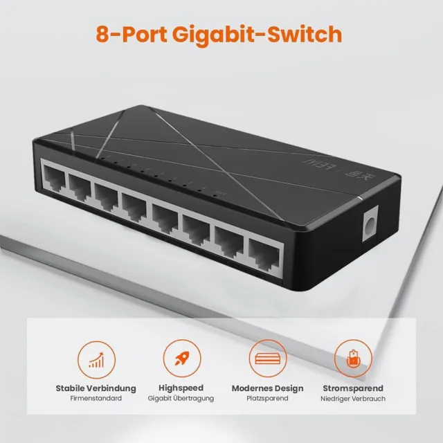 5/8-Port Netzwerk Switch Desktop LAN Verteiler Ethernet 10/100/1000 Mbit/s RJ-45