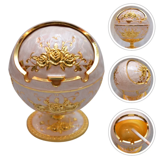 Contenitore posacenere lega con coperchio statue floreali oro