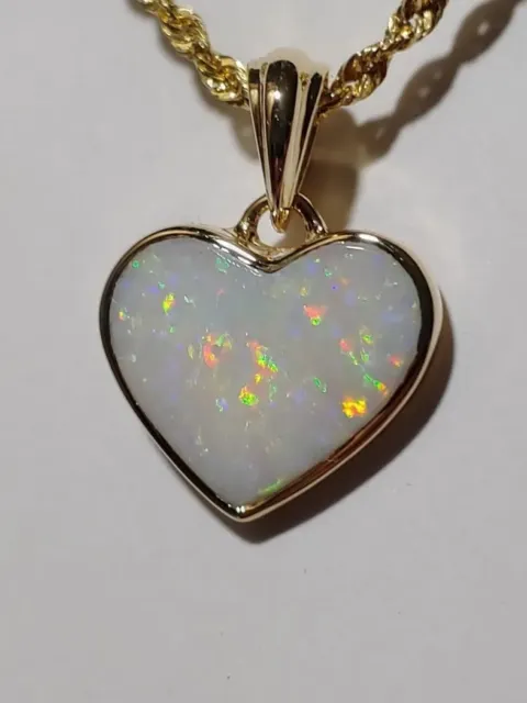 Solid Yellow Gold 14K Heart Pendant Solid Australian Opal 3.7 Ct