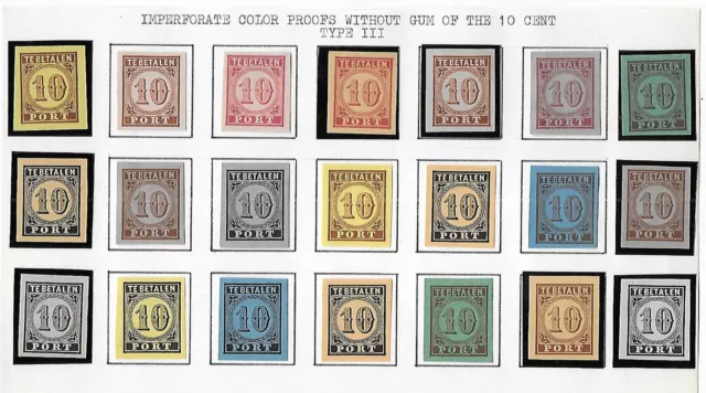 Netherlands stamps 1870 NVPH DUE P2 / 21 ColourProofs UNG VF / HIGH VALUE!