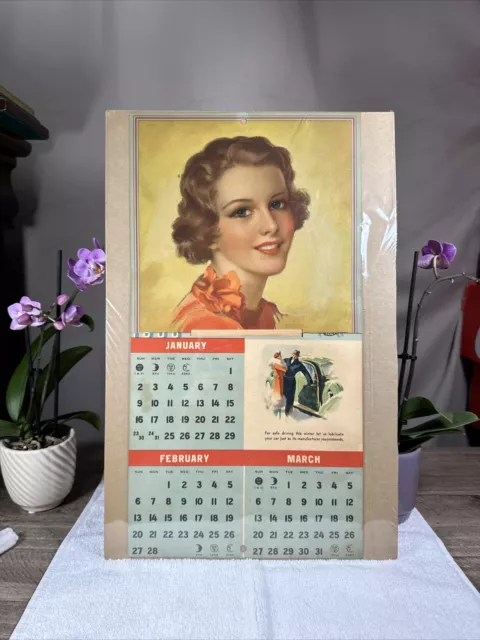 Antique Vintage 1938 Advertising Calendar Lithographic SINCLAIR GASOLINE Rare