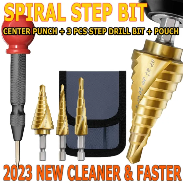 4Pcs Large Metal Spiral Step Drill Bit Set HSS Multiple Hole 28 Sizes w/ Case
