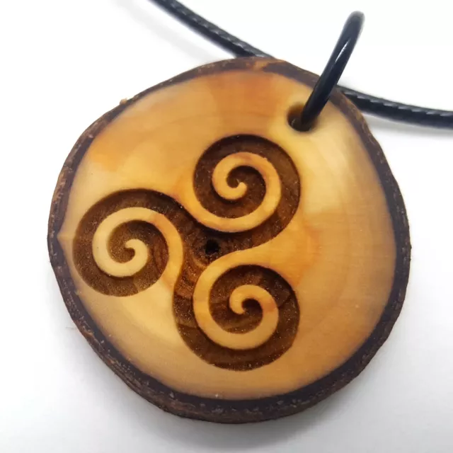 Celtic Triskelion Wooden Pendant Necklace, Celtic Symbol Amulet 2