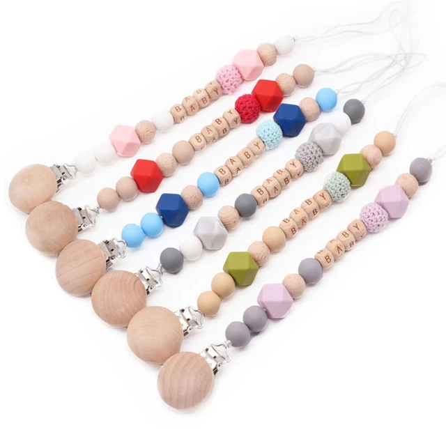Soporte de letras perlas chupete clip cadenas juguete cadena antiperdida