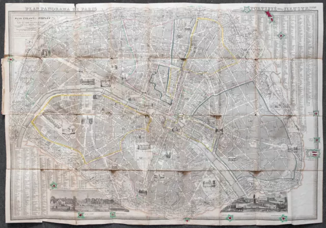1855 - Plan ancien de Paris - Gravure ancienne - Lallemand - Guide de Paris