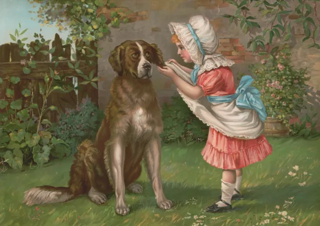 13645.Decor Poster print.Room Wall art design.Lovely victorian girl with pet dog