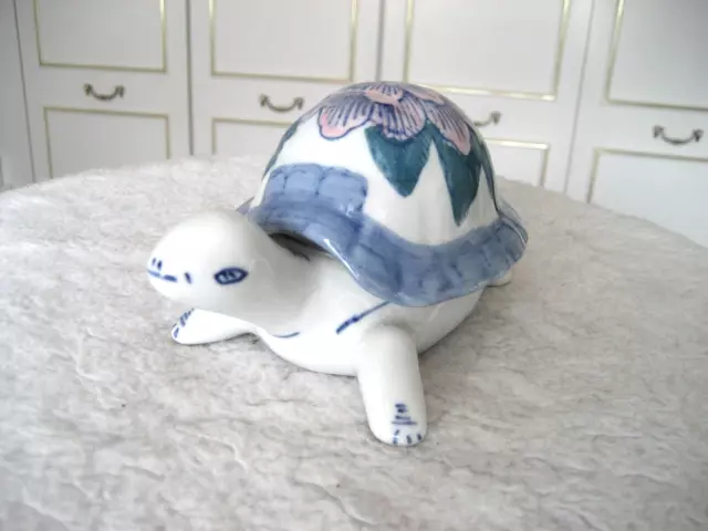 Vintage Porcelain / Ceramic Lidded Floral Tortoise / Turtle Trinket Box