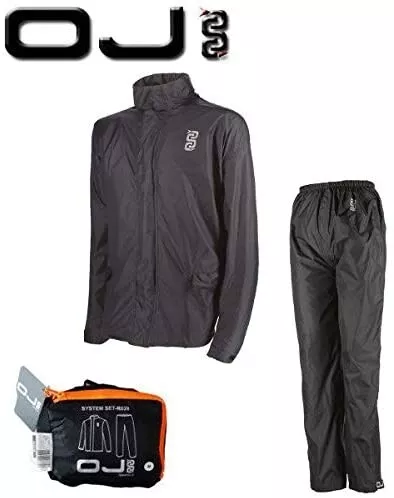 OJ Kit Antipioggia Pioggia Scooter Moto Impermeabile Nero Giacca + Pantalone