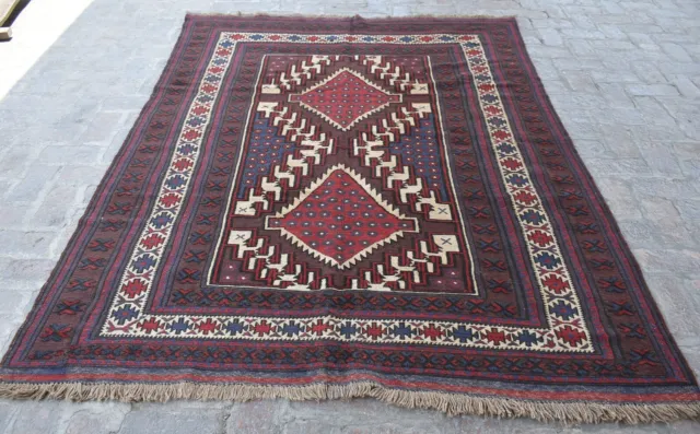 6'1 x 8'2 Handmade afghan tribal adraskan wool area kilim rug, 6x9 persian rug