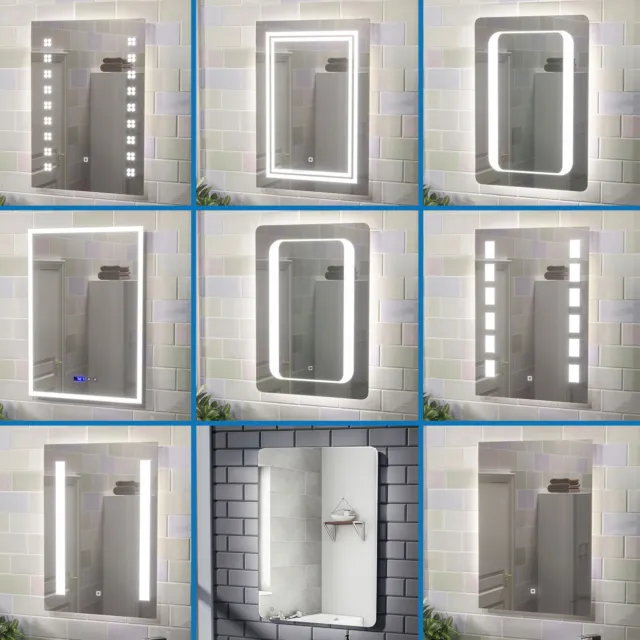 Large Illuminated LED Bathroom Mirror Light Touch Switch and Anti Fog Demister