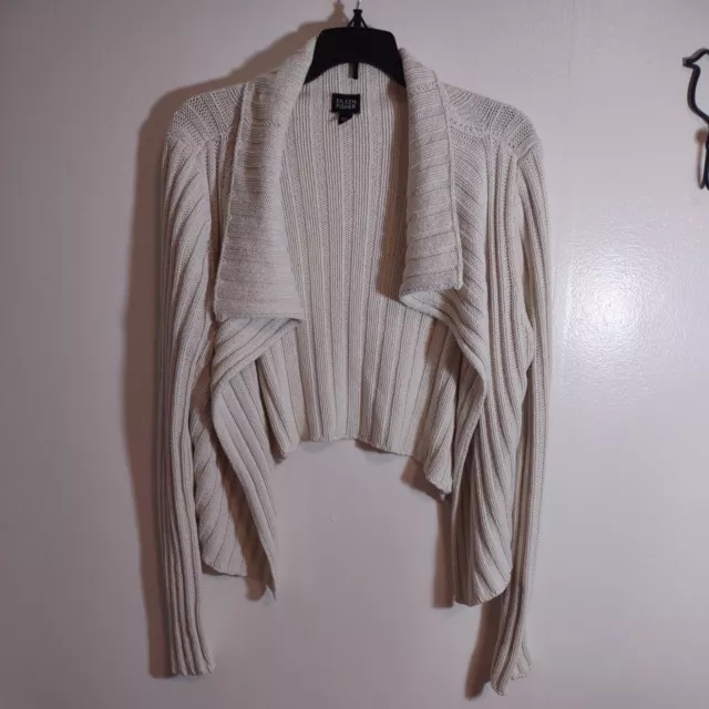 Eileen Fisher L Ivory Cream Silk Blend Cotton Ribbed Bolero Cardigan Sweater