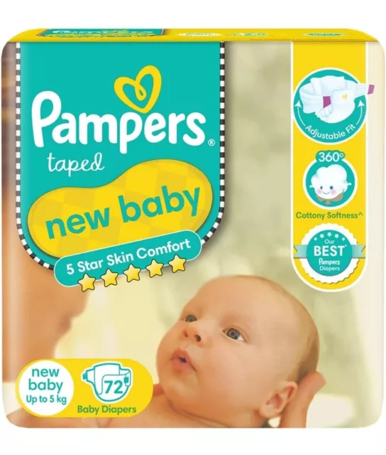 Pampers Actif Bébé Bande Style Couches, Neuf Né / Extra Petit Taille 72 Comte