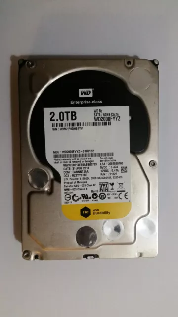 HDD 2TO WESTERN DIGITAL 3.5" SATA III 6Gb/s 64MB Cache WD2000FYYZ