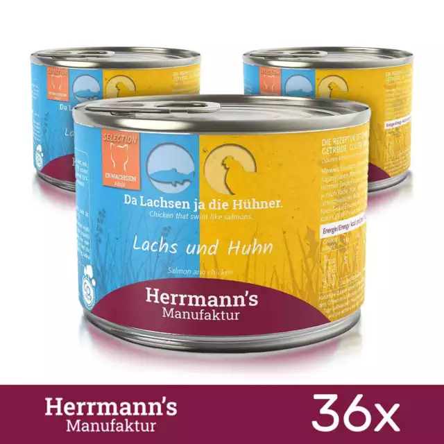 36 x Herrmanns Katzenfutter Lachs Bio Huhn Karotte Kokos 200g MHD abgelaufen