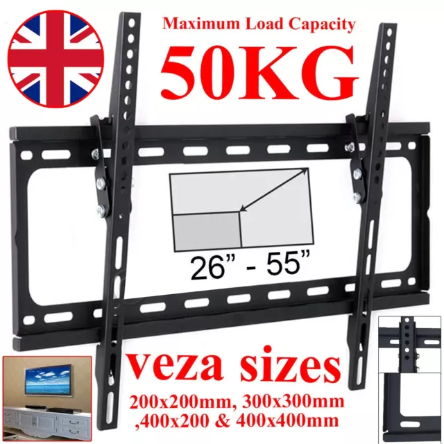 Tilt TV Wall Bracket Ultra Slim TV Mount for Most of 26-55" Flat or Curved LCD.