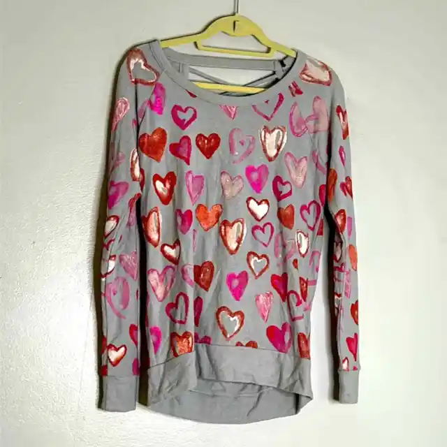 Chaser all over heart print graffiti sweatshirt size medium new with tags women