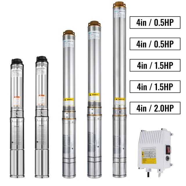 Pompa Sommersa Pozzo 220V 0.5HP 45m - Acciaio Inox, 370W, Portata 25 GPM, Per Acque Profonde