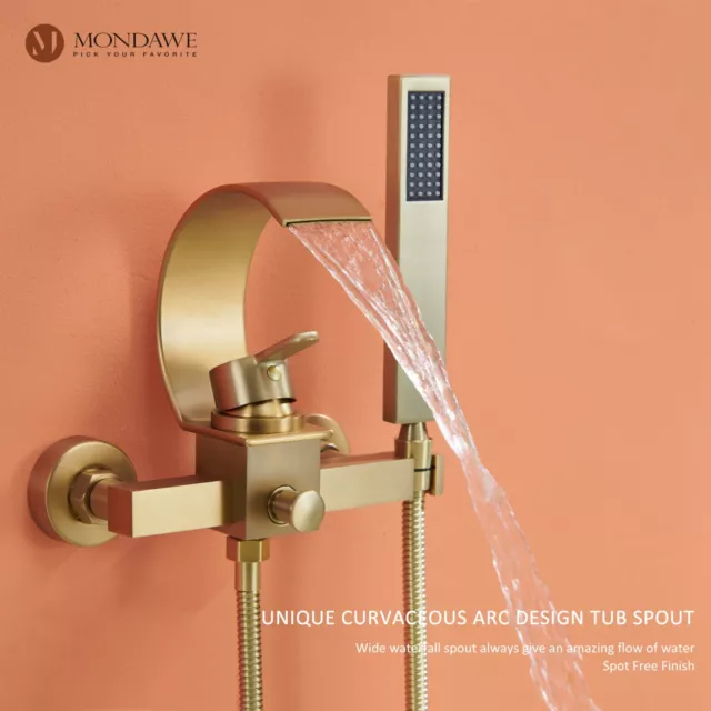 MONDAWE Wall Mount Bathtub Faucet with Hand Shower Faucet Set Tub Filler System 2