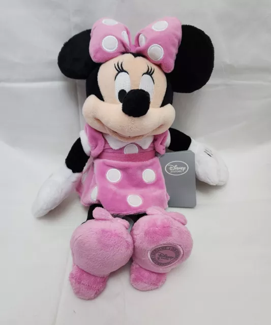 Disney Store Minnie Mouse Black With Pink Dress 33cm Character Plush New