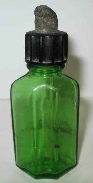 Vintage Green Glass Medicine Bottle with Squeeze Dropper
