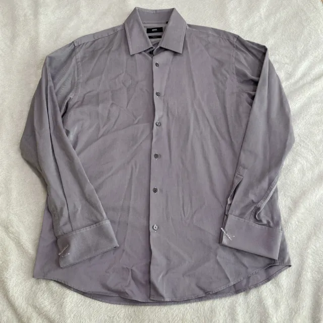 HUGO BOSS Regular Fit Men's 17.5 x 34/35 Dress Shirt Purple Striped French Cuff