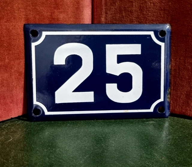 French vintage enamel house sign number 25 for door , gate , wall , street .