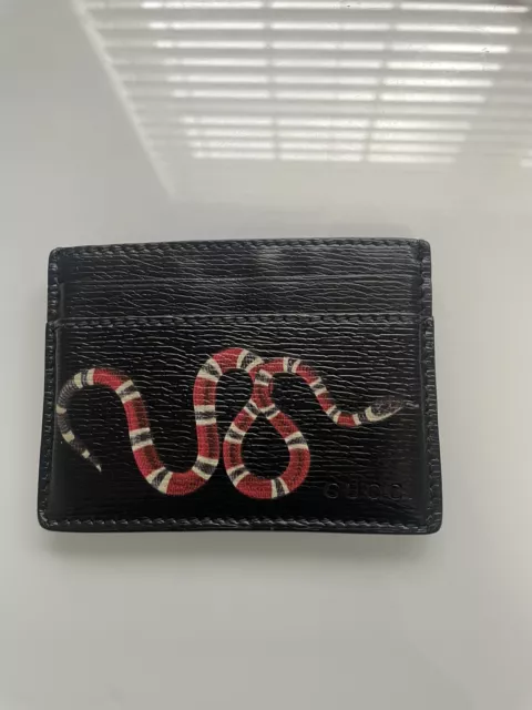 Gucci Kingsnake print Black Leather Card Holder Authentic