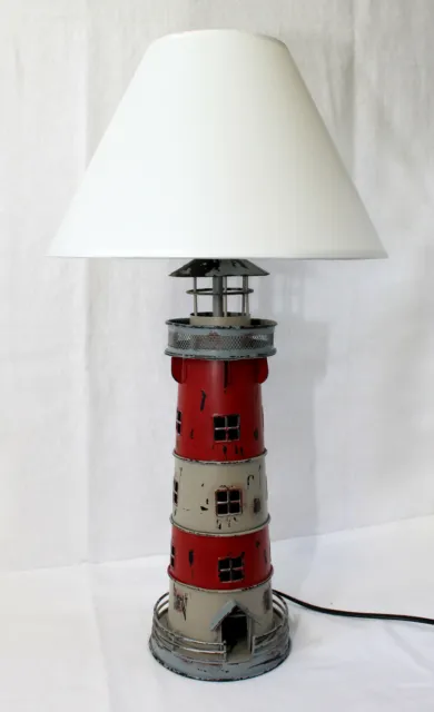 Lampe Leuchtturm Höhe 55 cm Rot/Grau Metall Antiklook Shabby-Stil