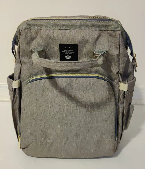 Lequeen 3 in 1 Diaper Bag With Baby Bed Crib Foldable Mummy Backpack-Gray