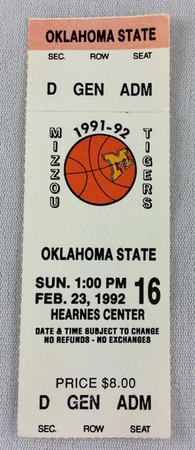 1992 02/23 Oklahoma State at Missouri Tigers Basketball Ticket Stub
