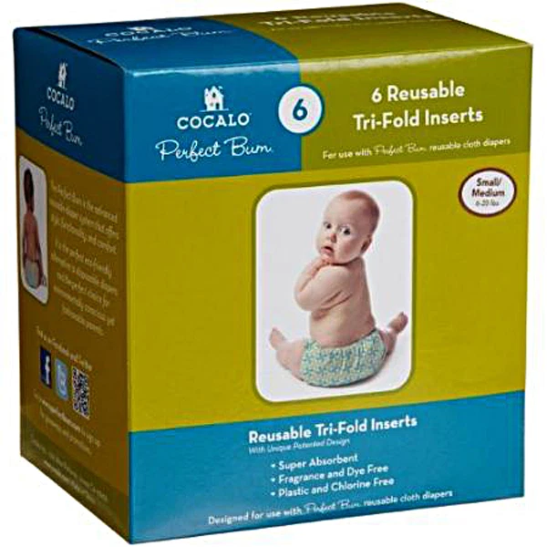 6 Piece COCALO Perfect Bum Reusable Cloth Diapers Tri-fold Inserts SMALL MEDIUM