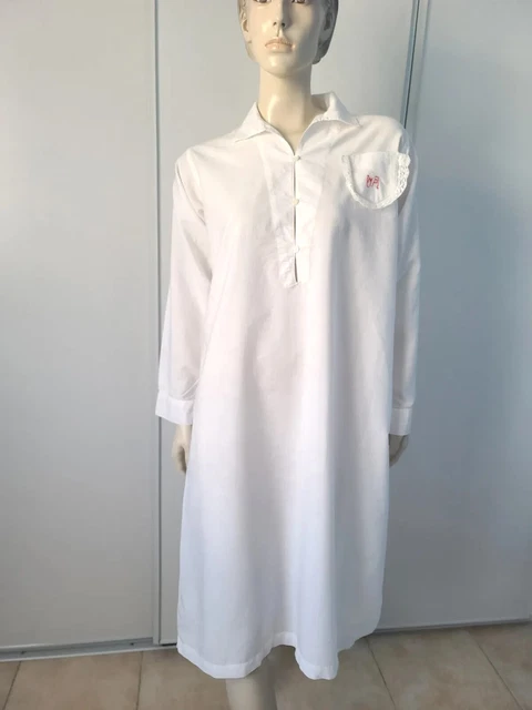 Chemise de nuit 19è vintage femme taille 42 ancienne blanc monogramme MP époque