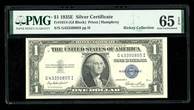 DBR 1935-E $1 Silver Gem Fr. 1614 GI Block PMG 65 EPQ Serial G43350805I
