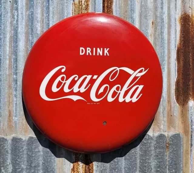 Original COCA-COLA 24"  BUTTON Vintage COKE Cola SIGN 1950's