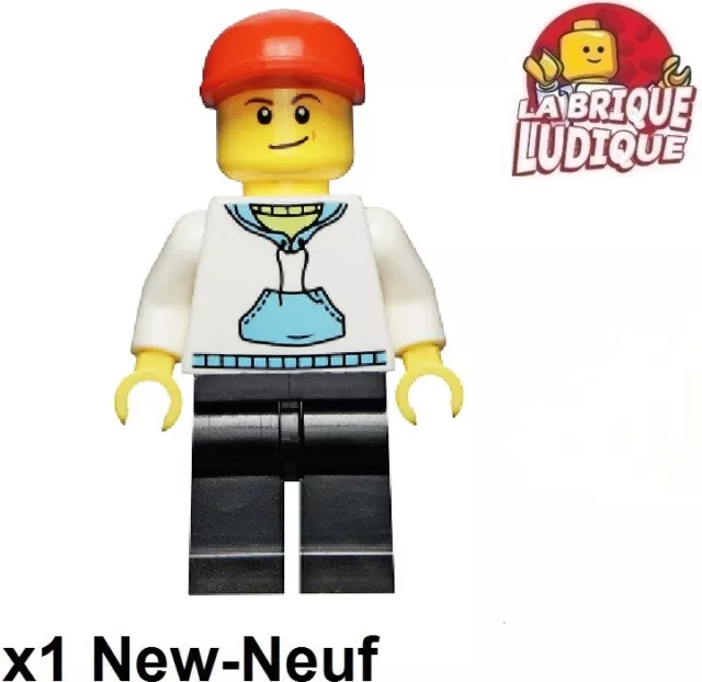 LEGO Figurine Minifig City Man Sweatshirt White Hoodie Cap Red twn225 New