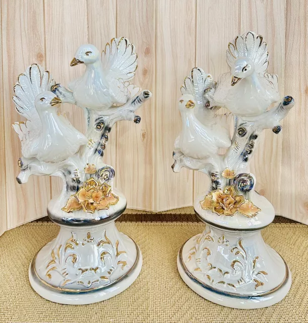 CAPODIMONTE DOVES & ROSES  PAIR 2pcs.LARGE SIZE Figurine 17"inches / 1.4 ft tall