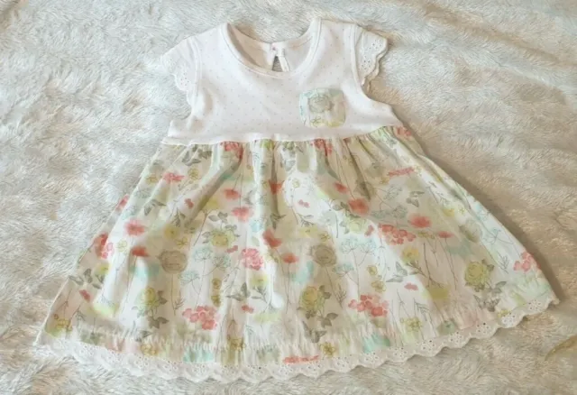 George 6-9M Baby Girls White Floral Print Cap Sleeves Keyhole Neck Summer Dress