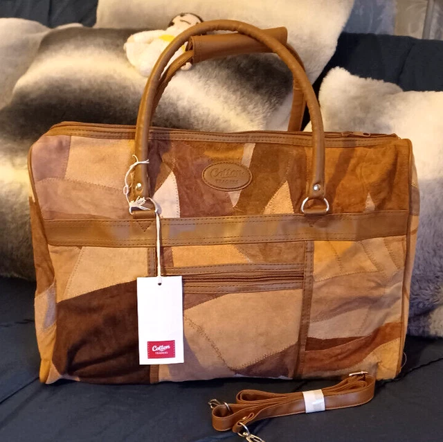 Cotton traders leather sale patchwork travel bag