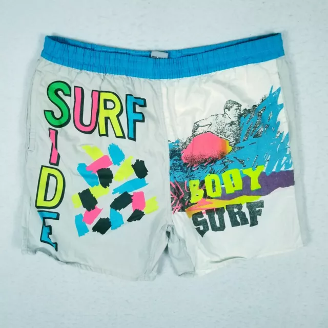 PACIFIC BAY Vtg 90s Surf Side Body Surf Graphic Swim Trunks Suit MEN'S M 32 34