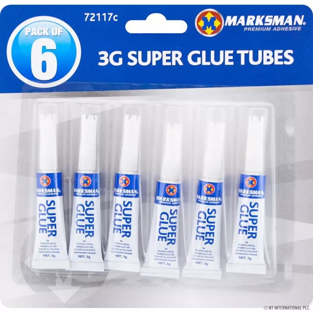 6 Pack SUPER GLUE Strong Bond Adhesive Plastic Glass Wood Rubber Metal 3g