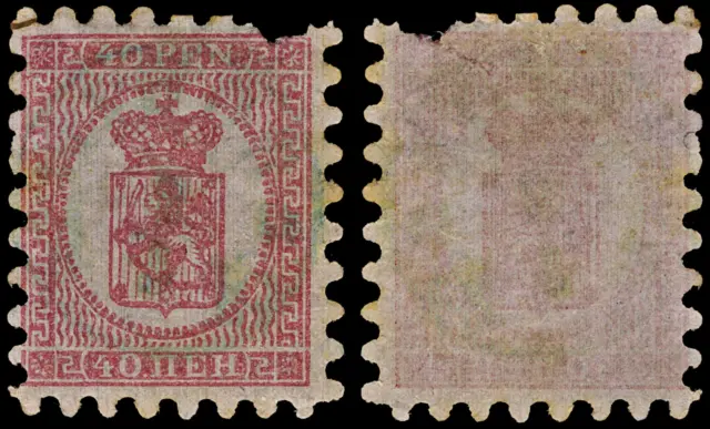 3870: Finland: SG39 40p Pink Carmine Perf I 1866. Thin Ribbed Paper. Mi 9Ax Sc#