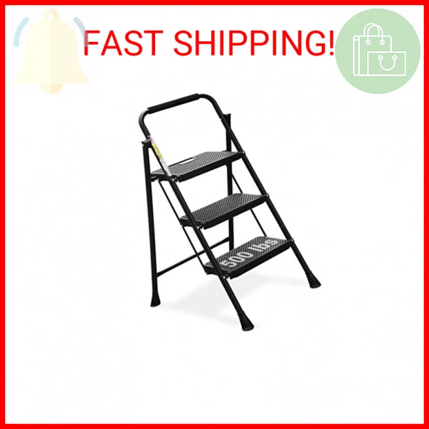 HBTOWER 3 STEP Ladder, Folding Step Stool with Wide Anti-Slip Pedal ...