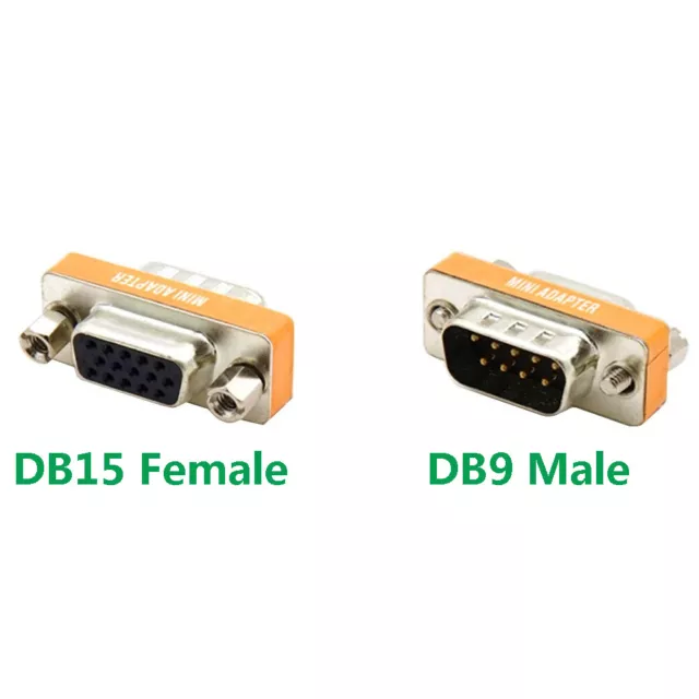 DB9 9 Pin Male to DB15 HD15 15Pin Female Molded VGA Video Adapter Gender Changer