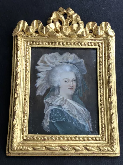 RARE magnifique MINIATURE PEINTURE XVIIIe voire XIXe MARIE ANTOINETTE signée